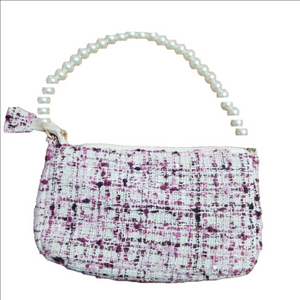 Like new‎ CREWCUTS Mini Tweed pink and purple purse with pearl handles